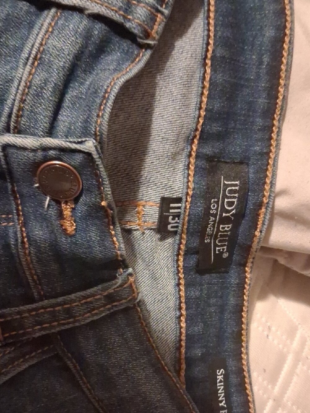 Judy Blue Dark Blue Distressed Boyfriend Jeans with Red Plaid Patches - Picture 2 of 10